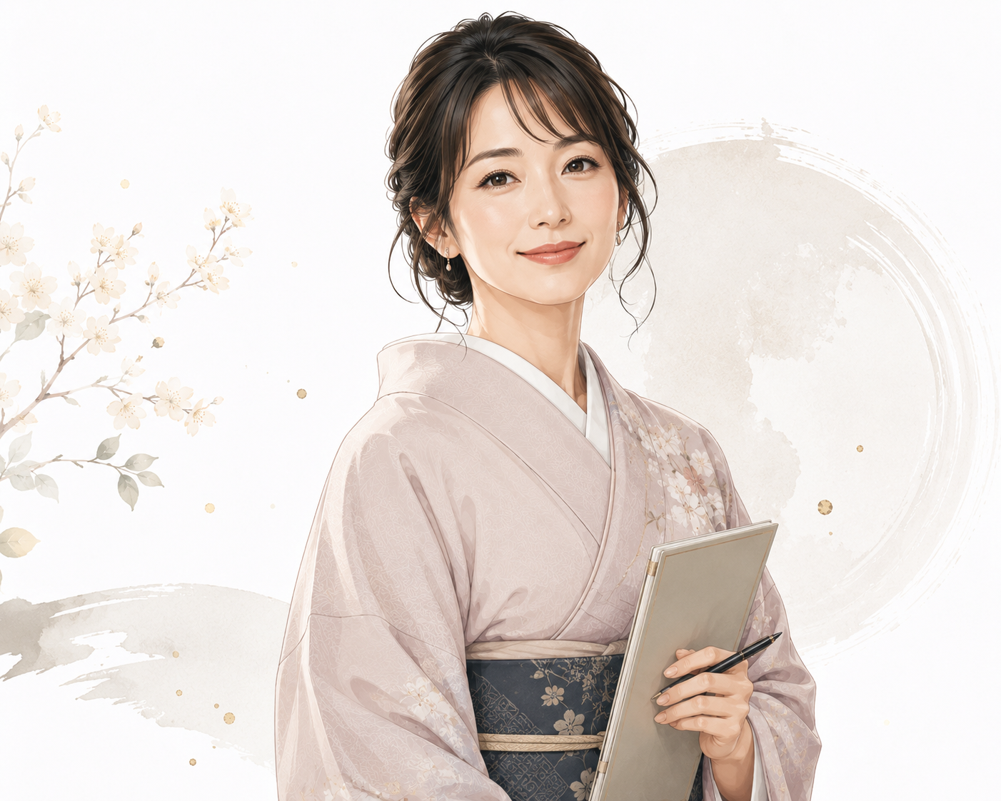 笑顔で清潔感のある日本語教師の上半身イラスト